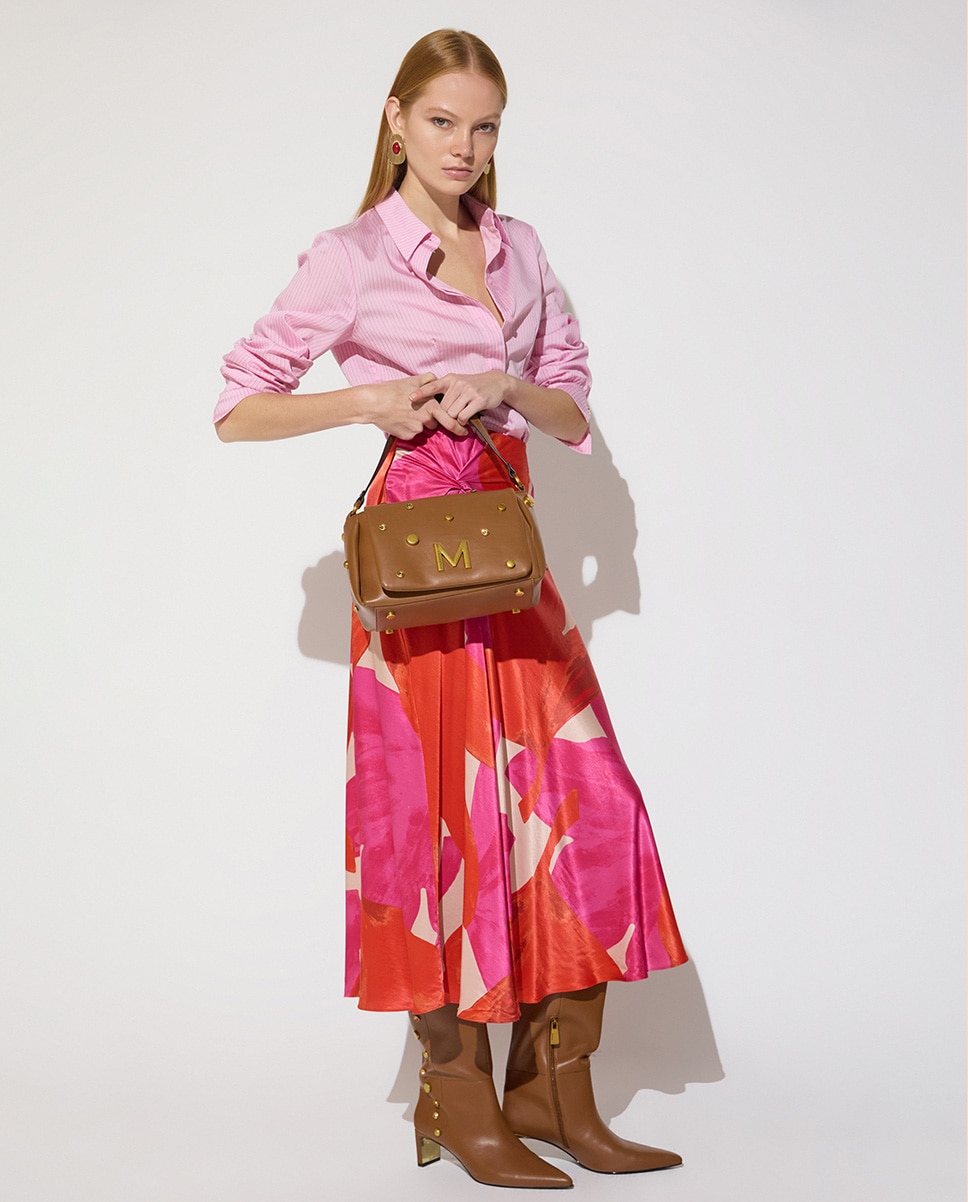 Imagem 0 de Saia Midi de Cetim com Estampado Floral e Nó Lateral na Cintura