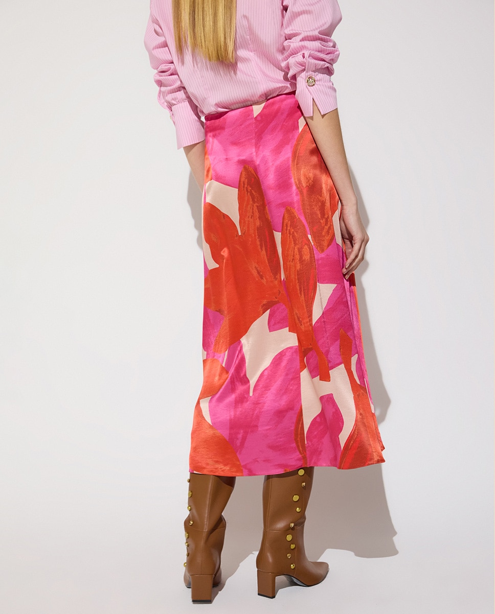 Saia Midi de Cetim com Estampado Floral e Nó Lateral na Cintura Multicolor-4