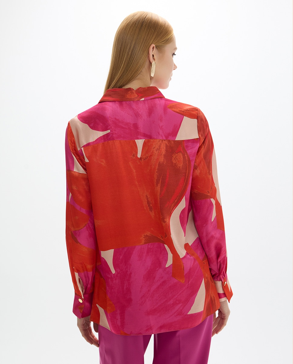 Camisa com Flor Grande de Manga Comprida Multicolor-3