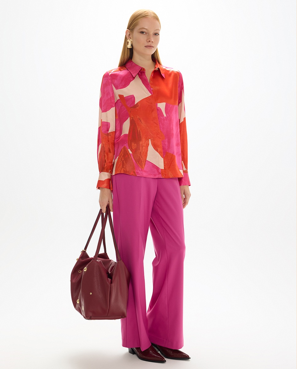 Camisa com Flor Grande de Manga Comprida Multicolor-5