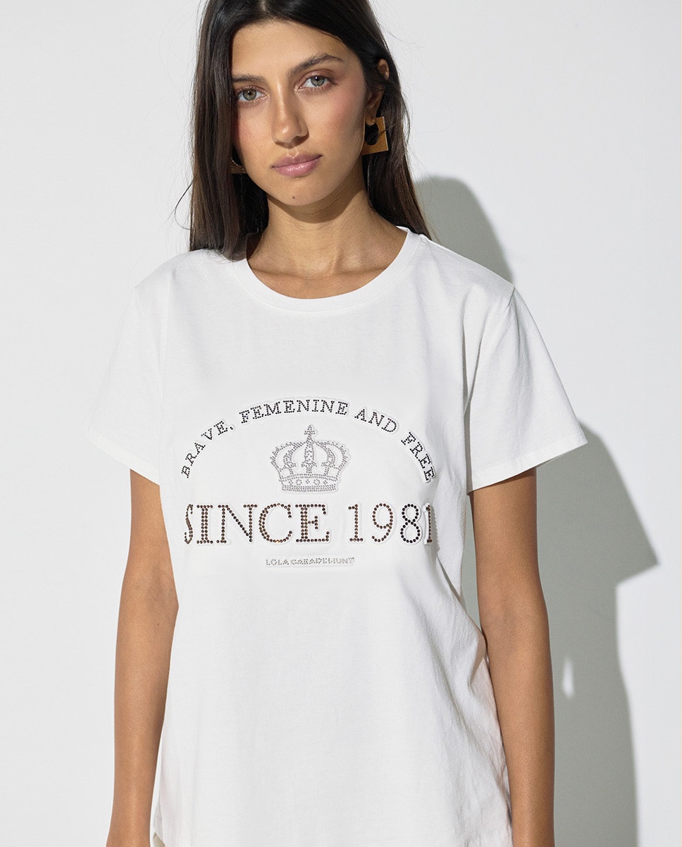 Imagem 0 de T-shirt Gola Redonda com Gráfico Posicionado Since 1981 em Strass e Tachas