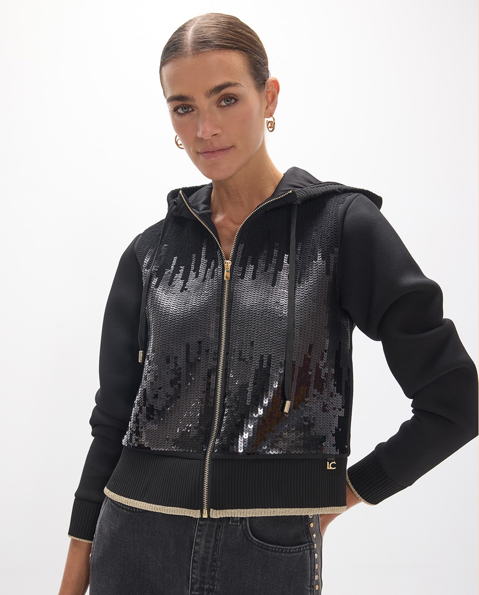 Imagem 0 de Sweatshirt de Fecho Zip com Capuz e Lantejoulas