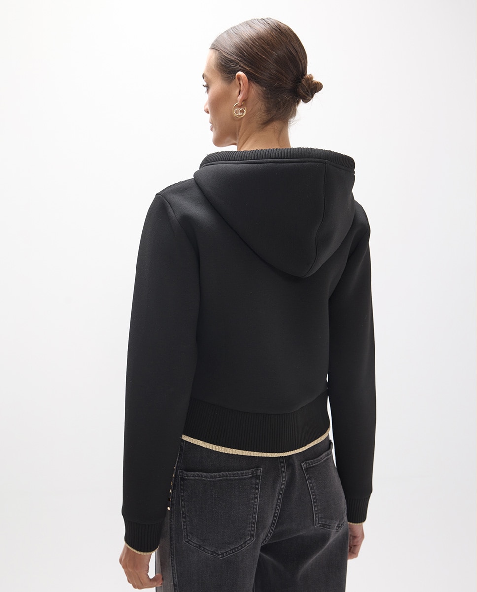 Sweatshirt de Fecho Zip com Capuz e Lantejoulas Preto-3