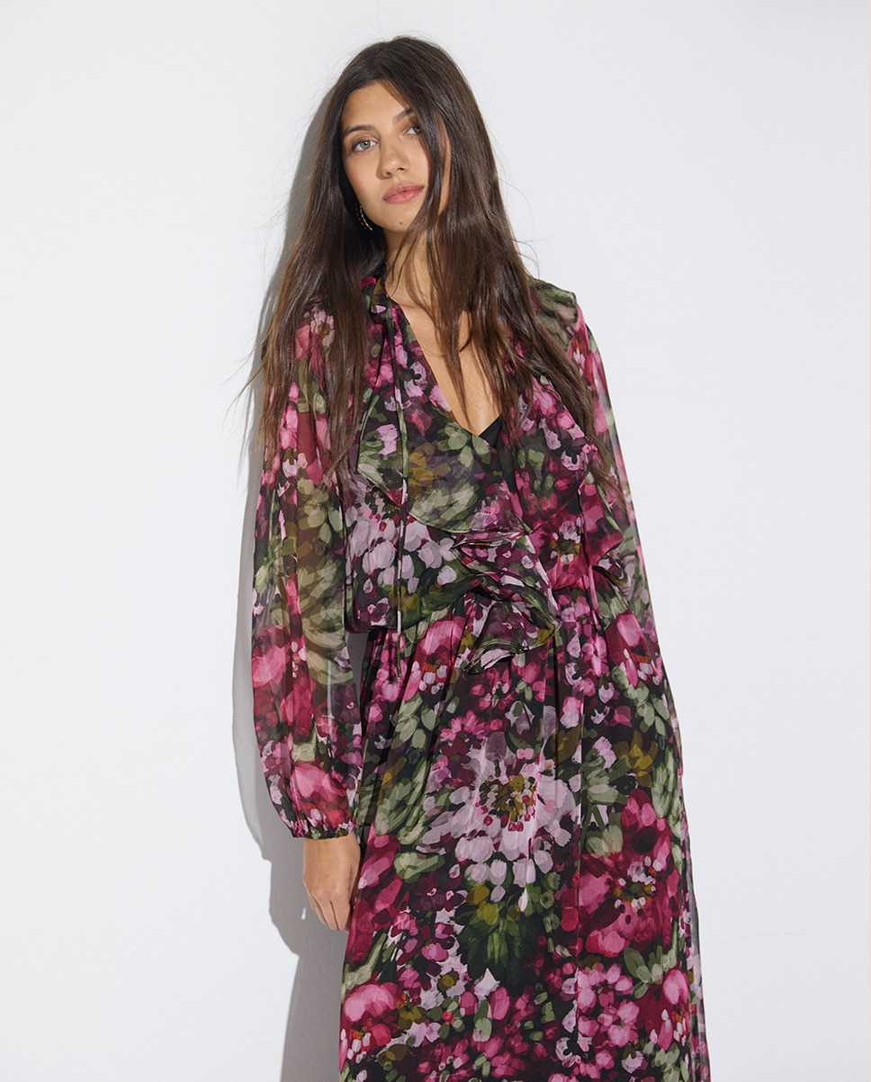 Vestido Comprido Georgette Estampado Multicolor-2