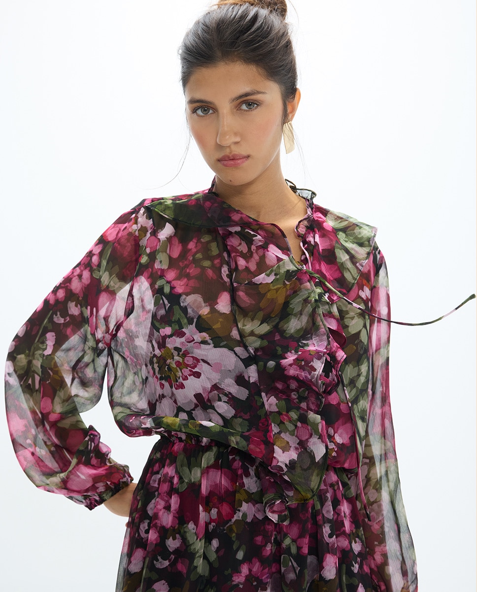 Vestido Comprido Georgette Estampado Multicolor-4