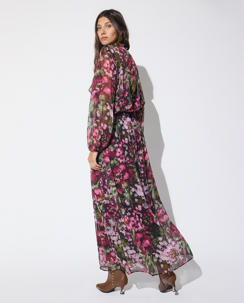 Vestido Comprido Georgette Estampado Multicolor-5