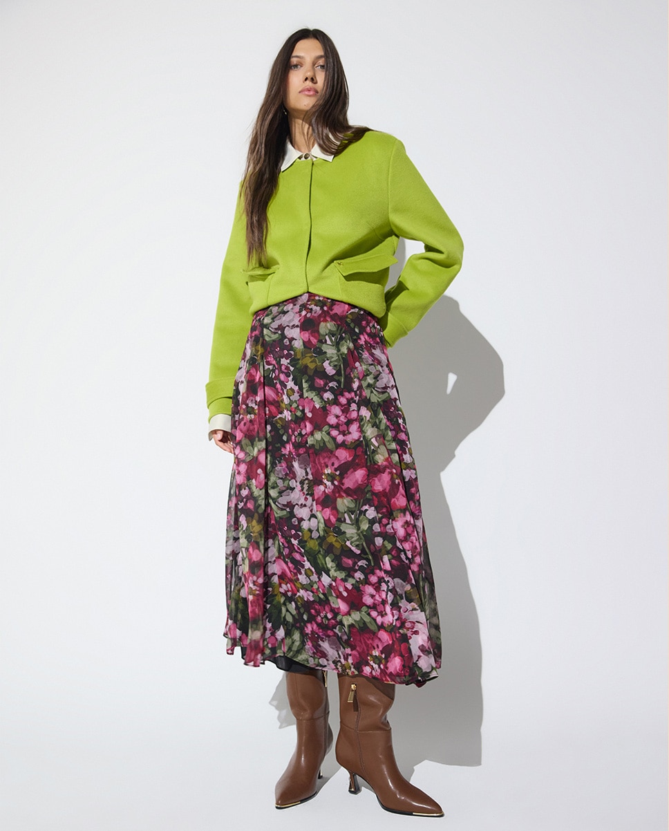 Imagem 0 de Saia Midi com Godés Estampado Floral