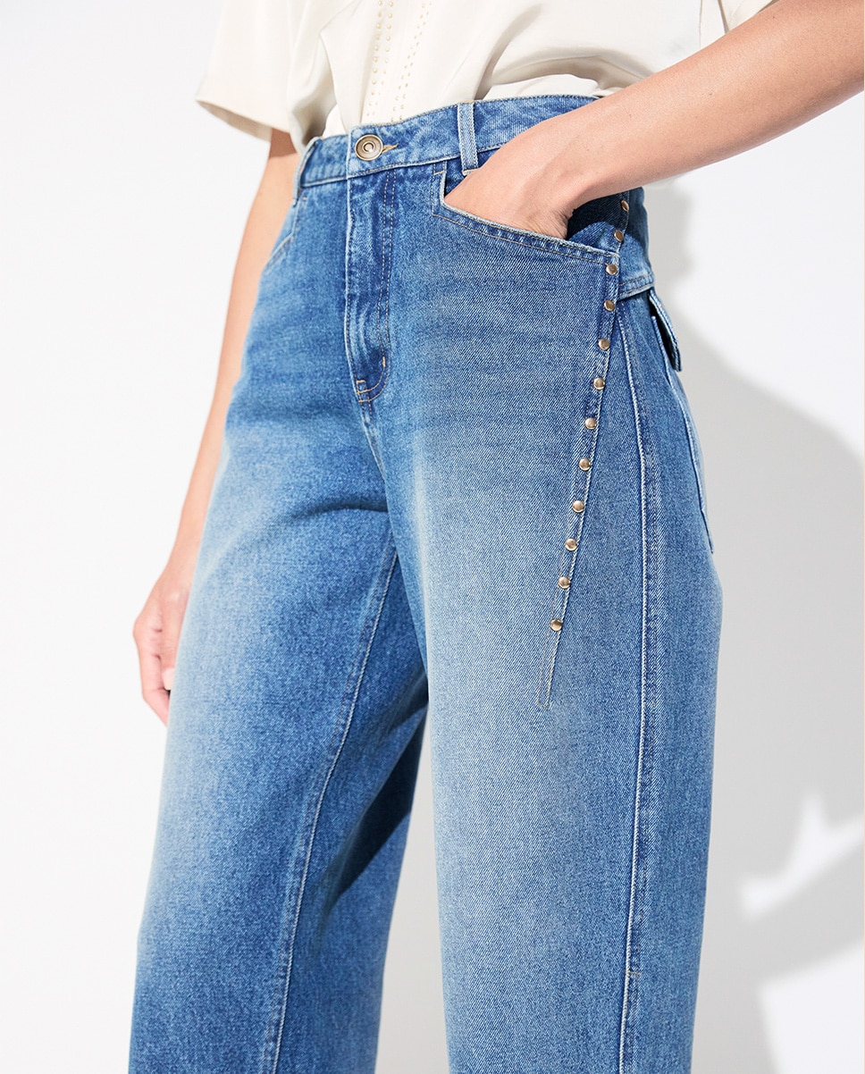 Jeans Balão com Tachas Azul-4