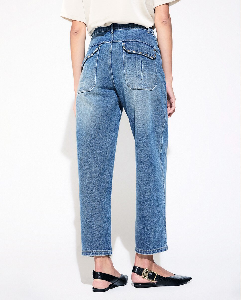 Jeans Balão com Tachas Azul-5