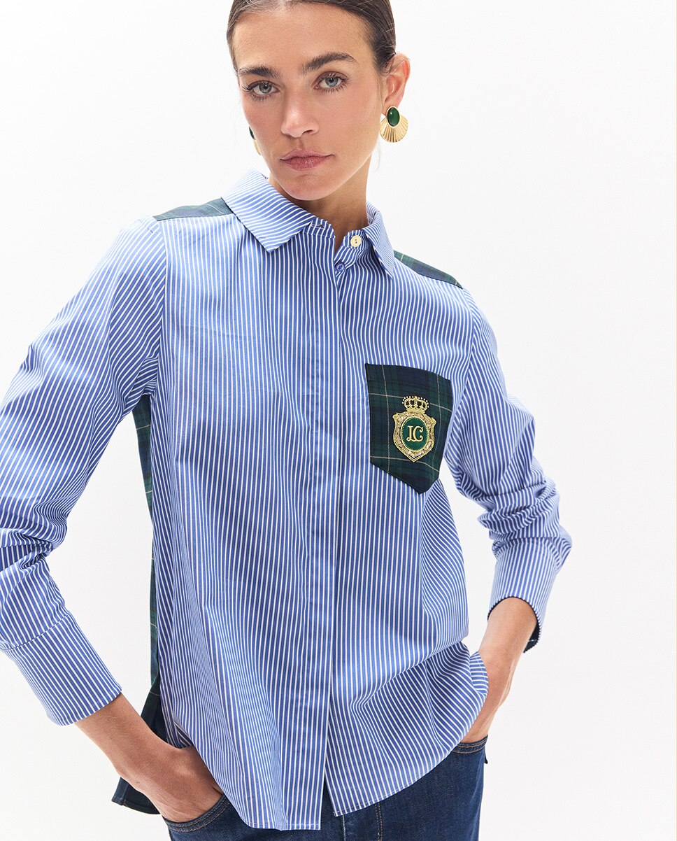 Camisa Combinada Às Riscas Tartã Azul-2