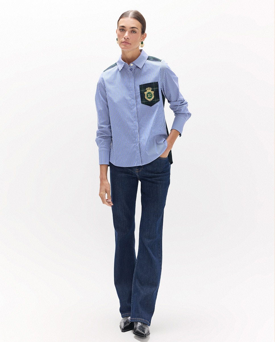 Camisa Combinada Às Riscas Tartã Azul-5
