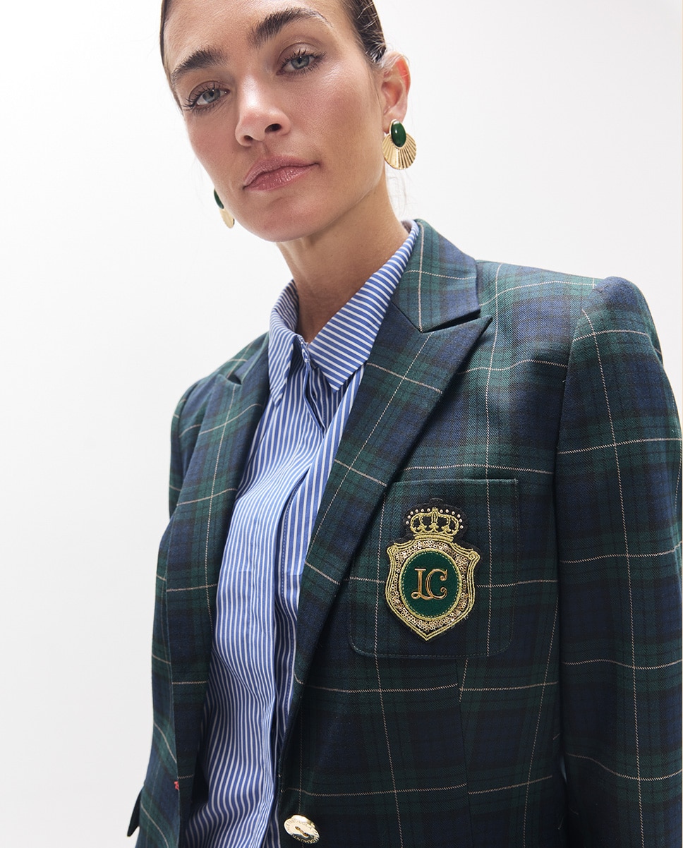 Blazer Aos Quadrados Escoceses com Escudo Azul-marinho / Verde-2
