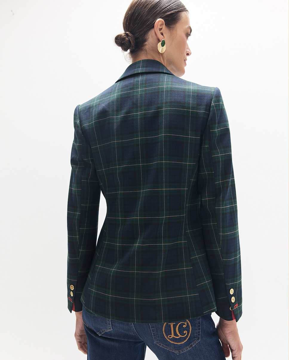 Blazer Aos Quadrados Escoceses com Escudo Azul-marinho / Verde-3