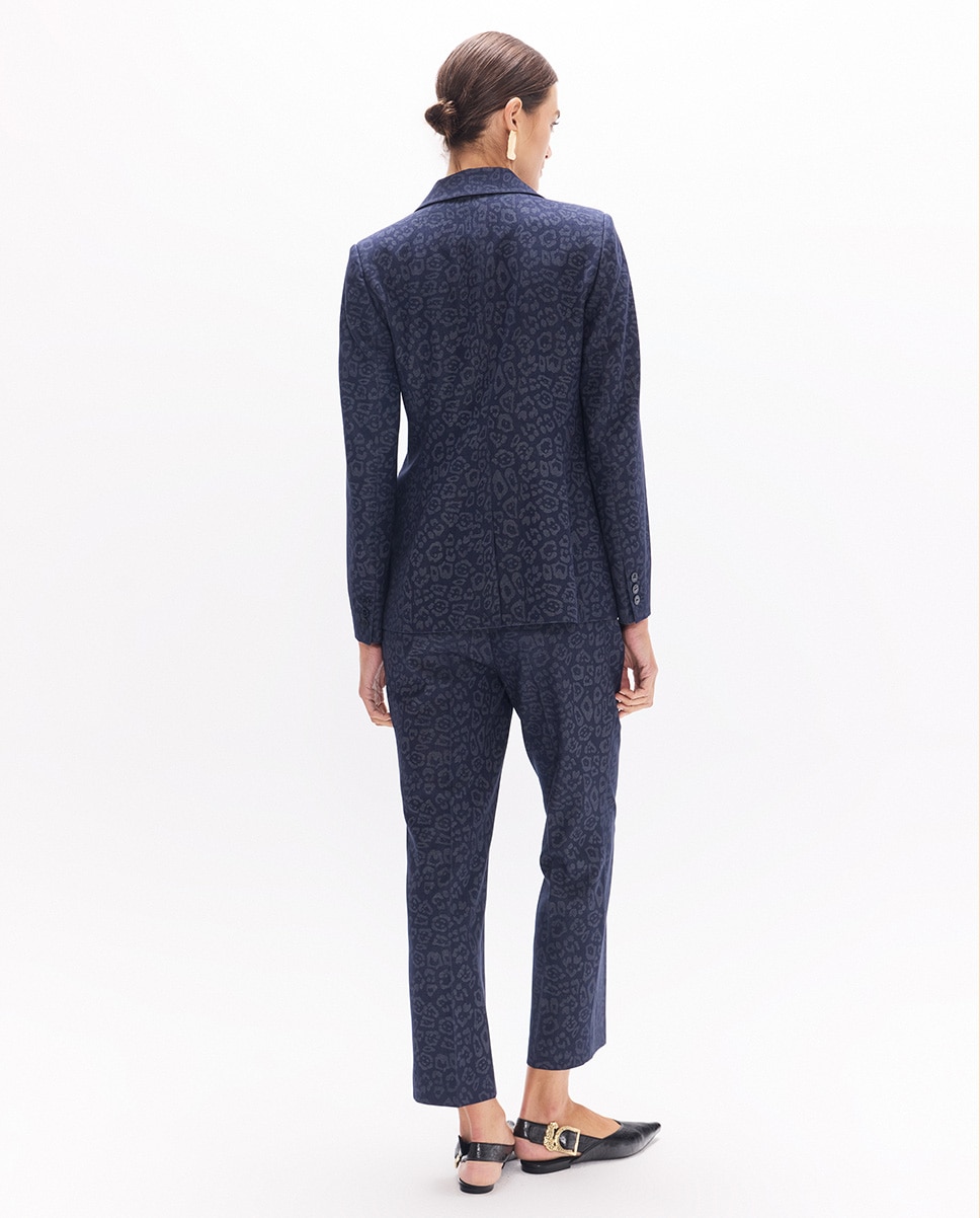 Blazer Ajustado em Microbombazina com Estampado Cashmere Azul-escuro-3