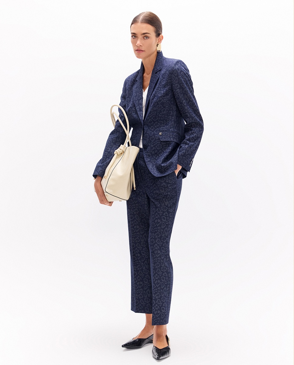 Blazer Ajustado em Microbombazina com Estampado Cashmere Azul-escuro-5