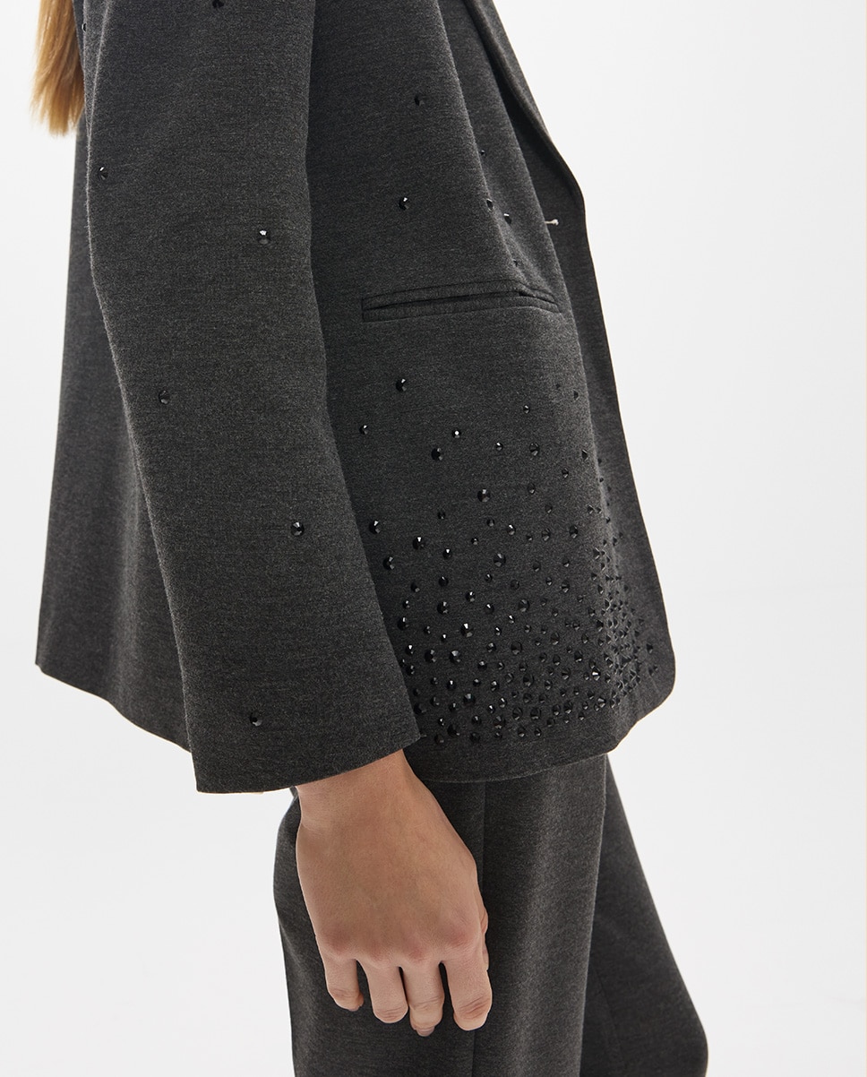 Blazer Efeito Pele com Strass Cinzento-escuro-2
