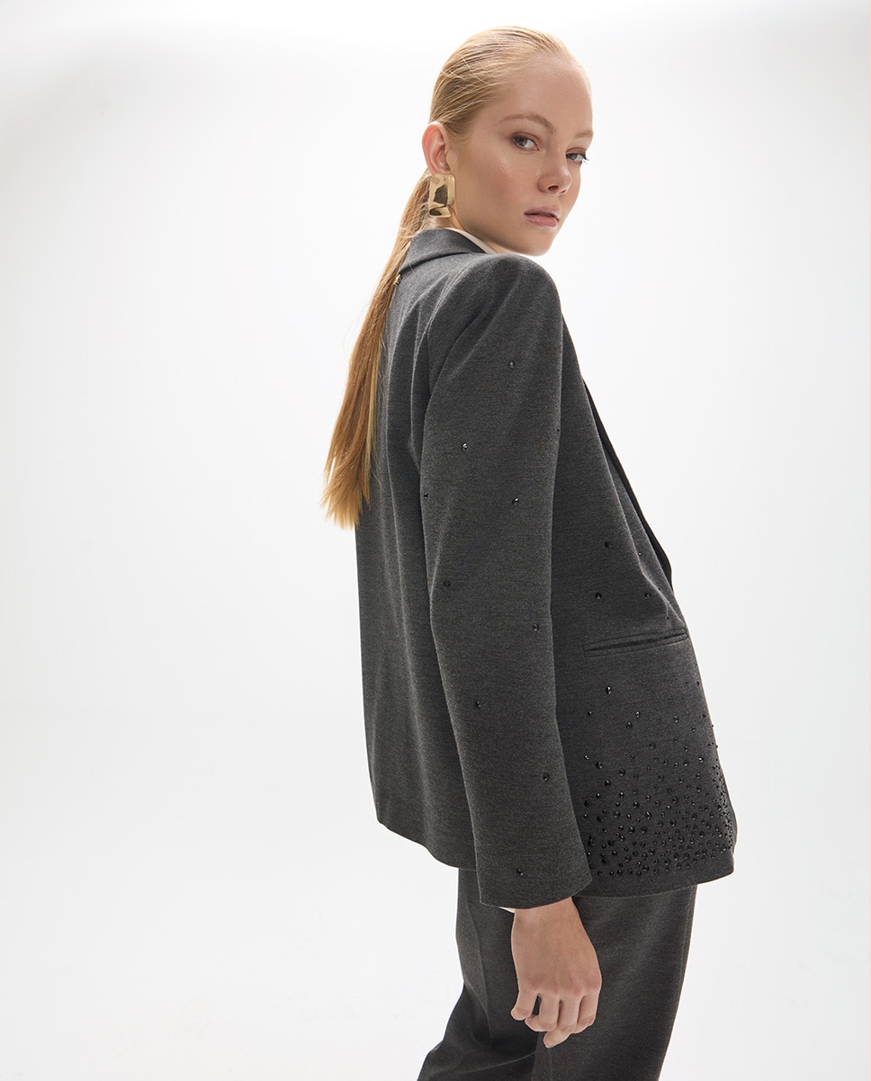 Blazer Efeito Pele com Strass Cinzento-escuro-3