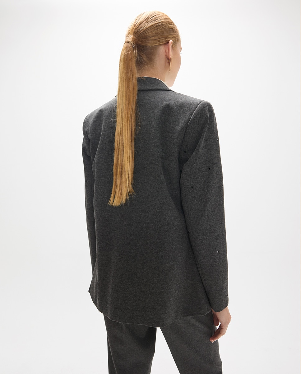 Blazer Efeito Pele com Strass Cinzento-escuro-4
