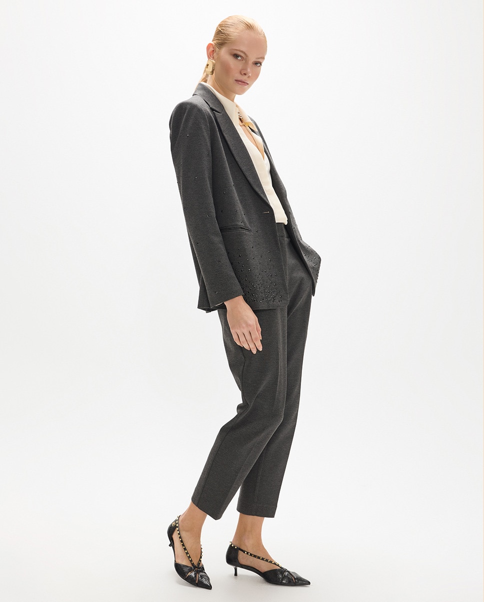 Blazer Efeito Pele com Strass Cinzento-escuro-5