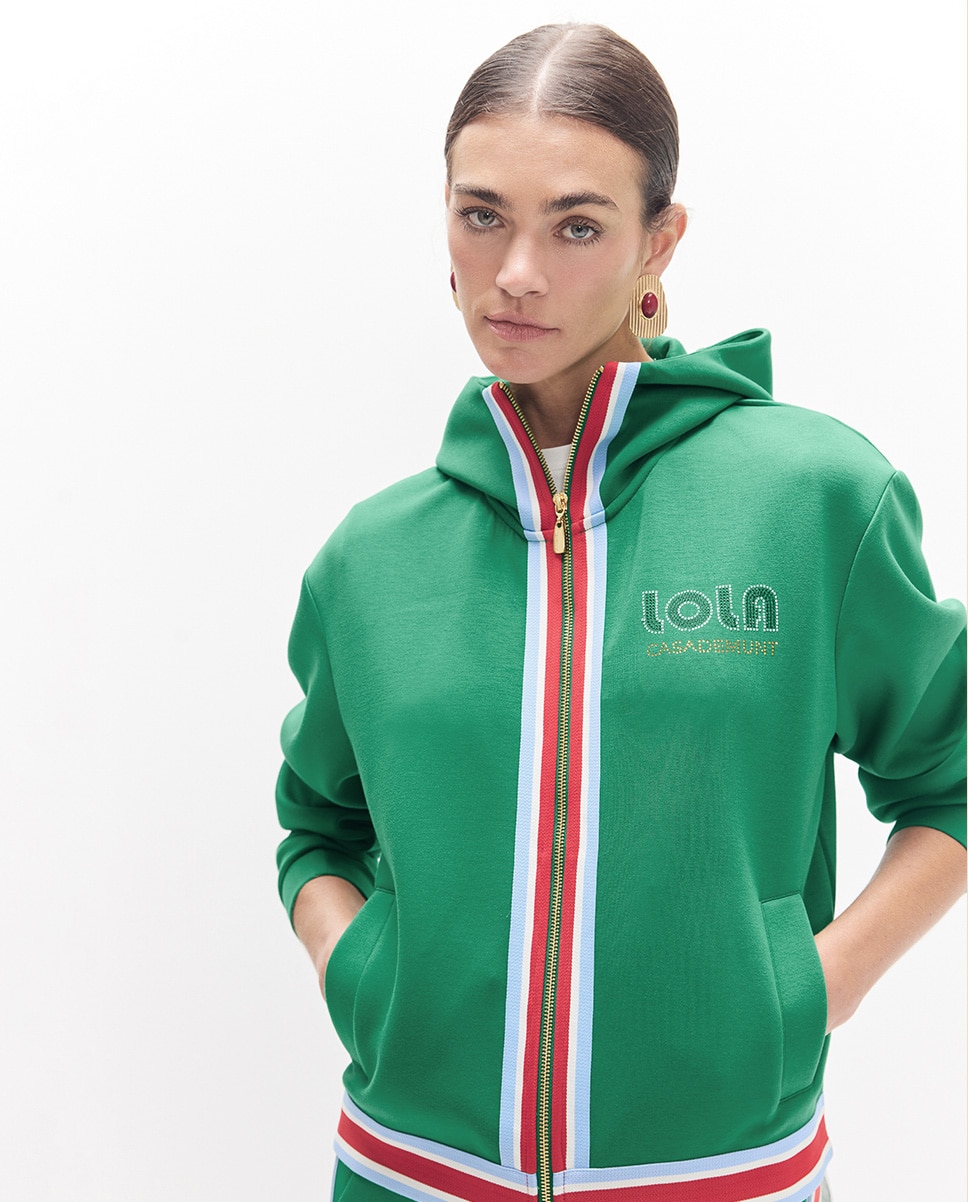 Imagem 0 de Sweatshirt de Fecho Zip com Capuz e Tira Lateral Tricolor