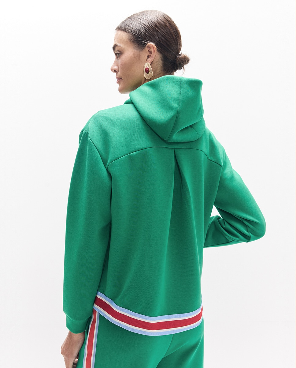 Sweatshirt de Fecho Zip com Capuz e Tira Lateral Tricolor Esmeralda-4