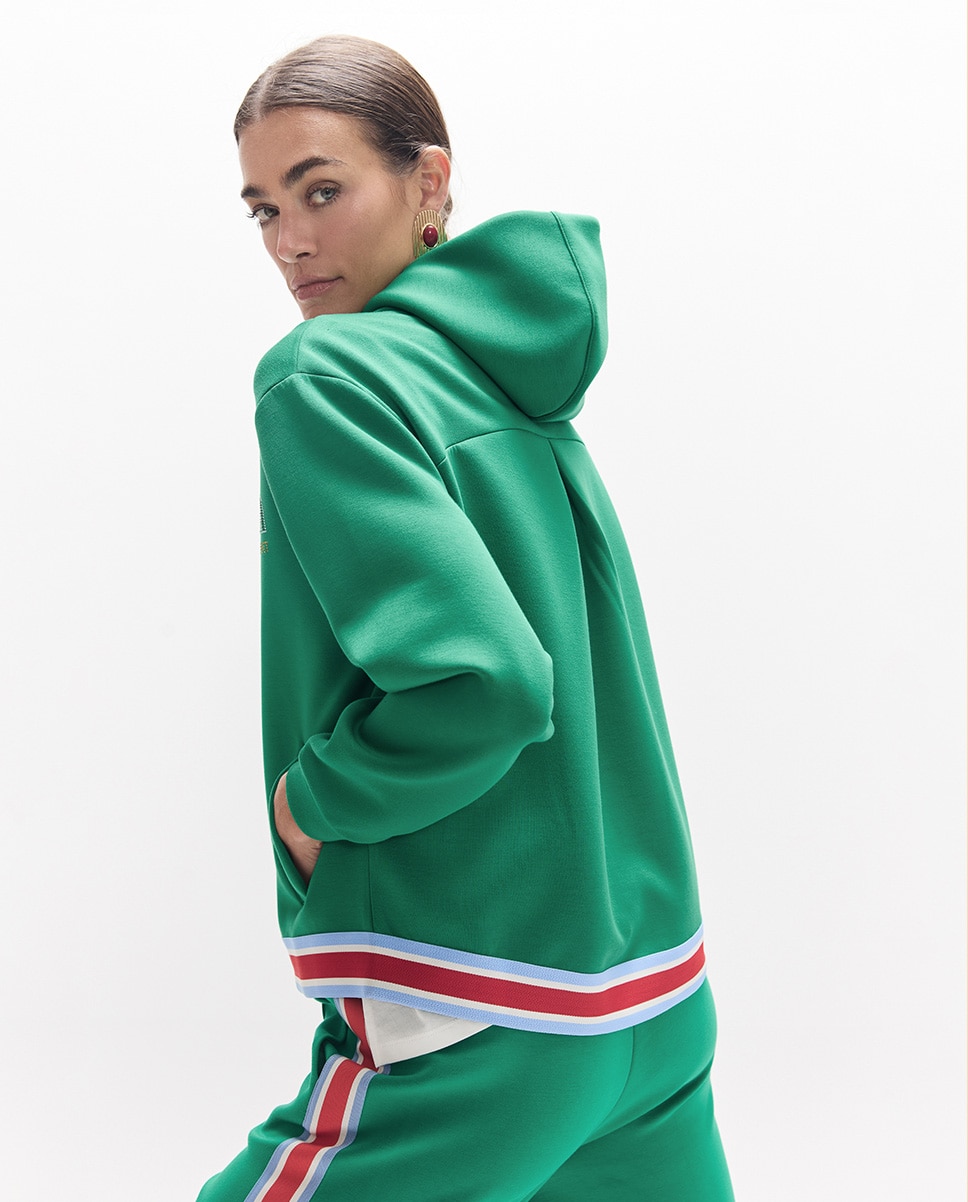 Sweatshirt de Fecho Zip com Capuz e Tira Lateral Tricolor Esmeralda-5