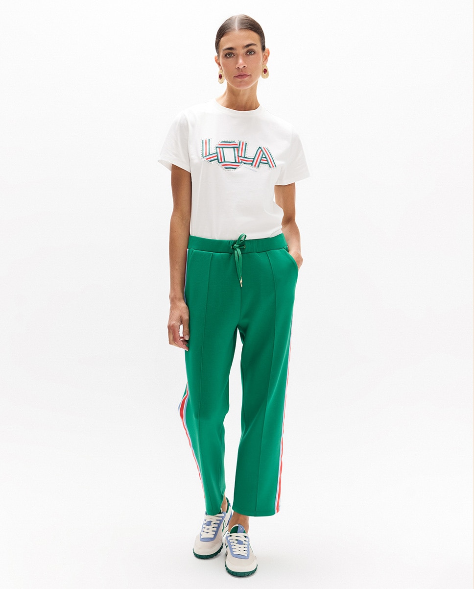 Imagem 0 de Calças Jogger com Tira Lateral Tricolor e Cordão de Ajuste