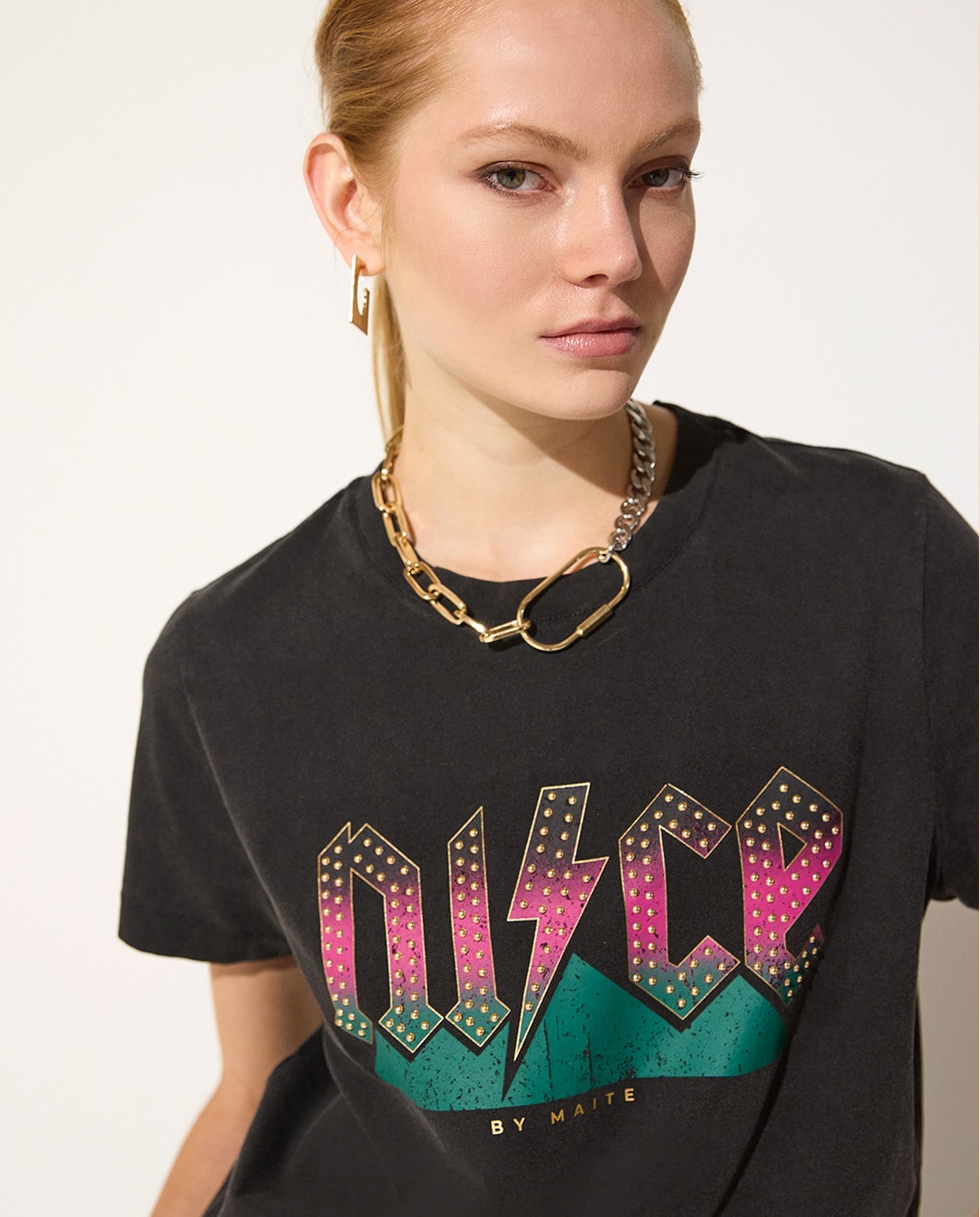 T-shirt Cello Caixa Posicionada Frontal Nice By Maite Preto-3