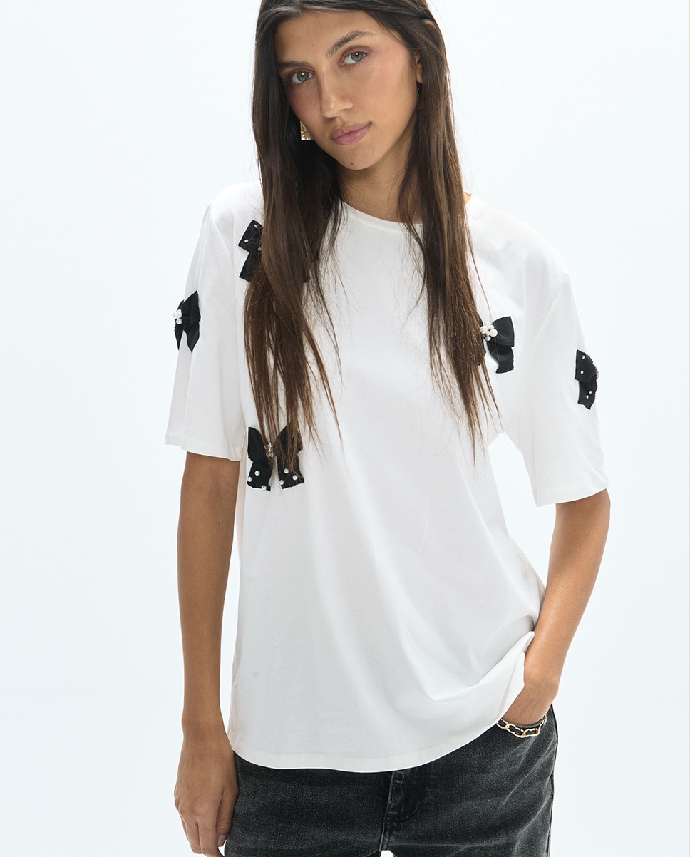 Imagem 0 de T-shirt Gola Redonda com Laços Posicionados
