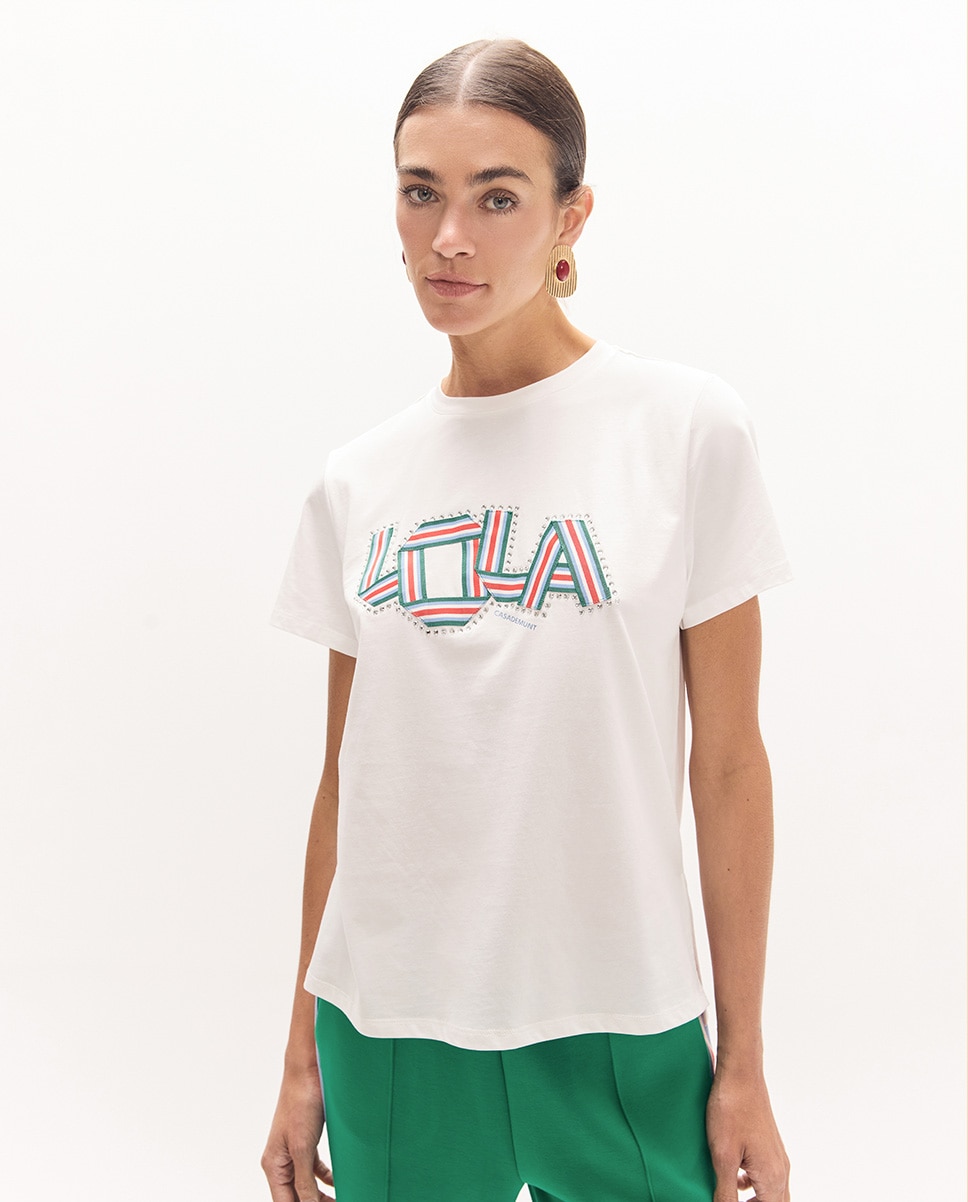 Imagem 0 de T-shirt Gola Redonda com Aberturas Laterais e Detalhe de Bandas em Tecido com Cristais