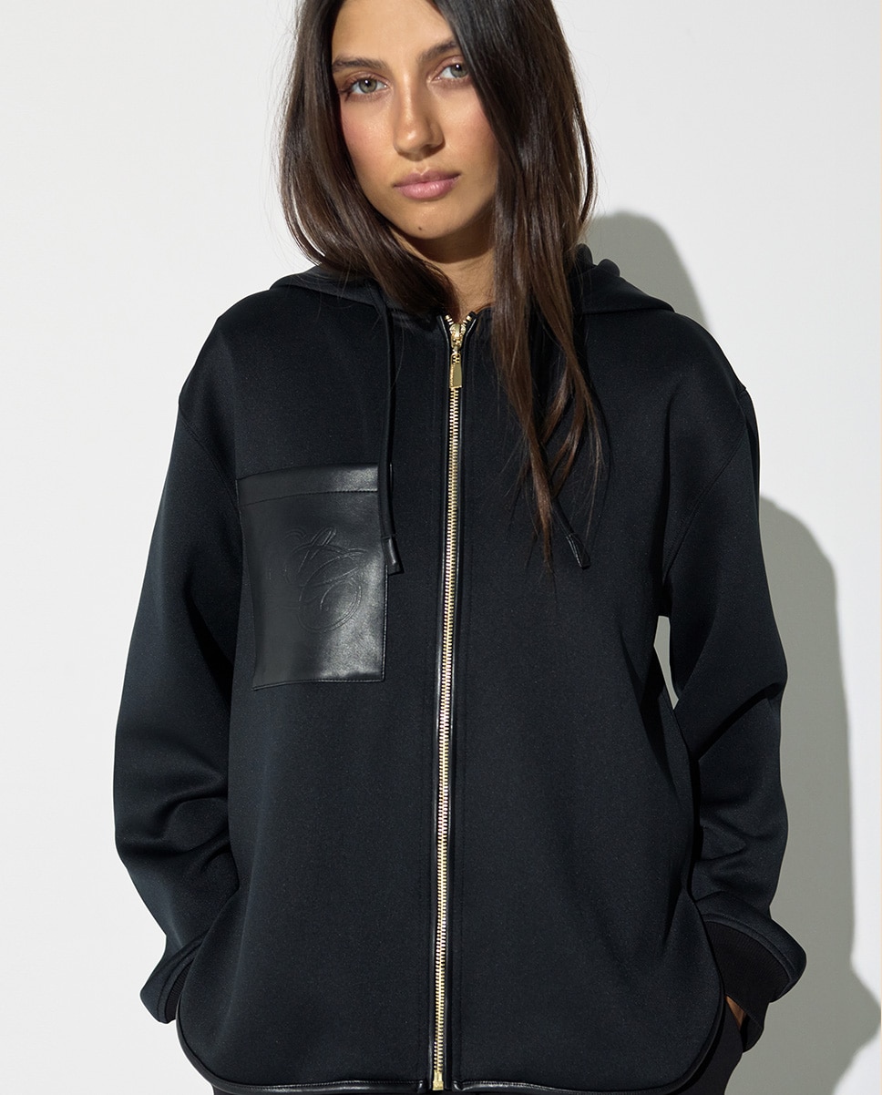 Imagem 0 de Sweatshirt de Fecho Zip com Capuz e Bolso Efeito Pele