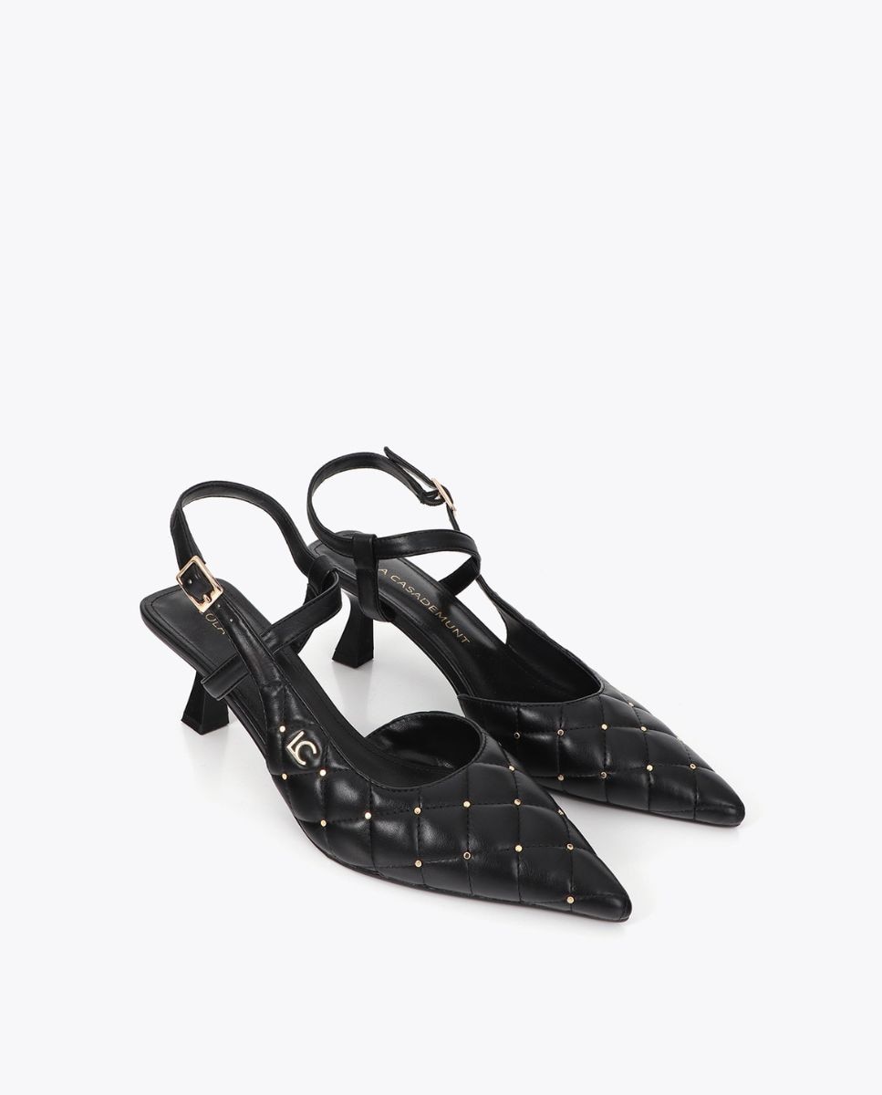 Sapatos de Salto Stiletto com Apliques Tachas Preto-3