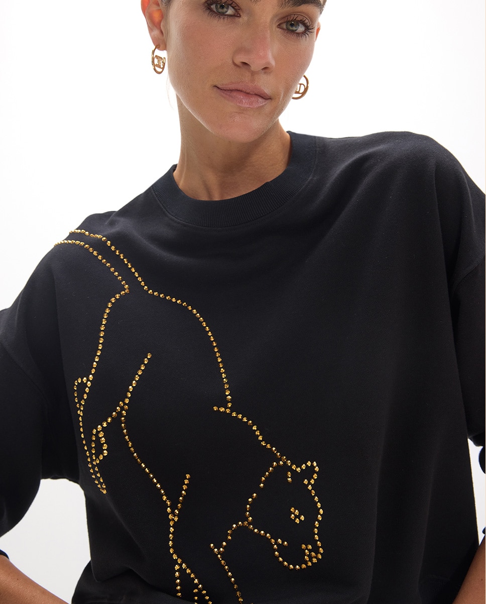 Sweatshirt Leopardo Cristais Dourados Preto-2