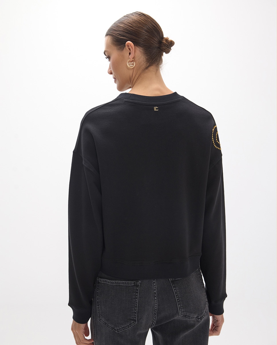 Sweatshirt Leopardo Cristais Dourados Preto-3