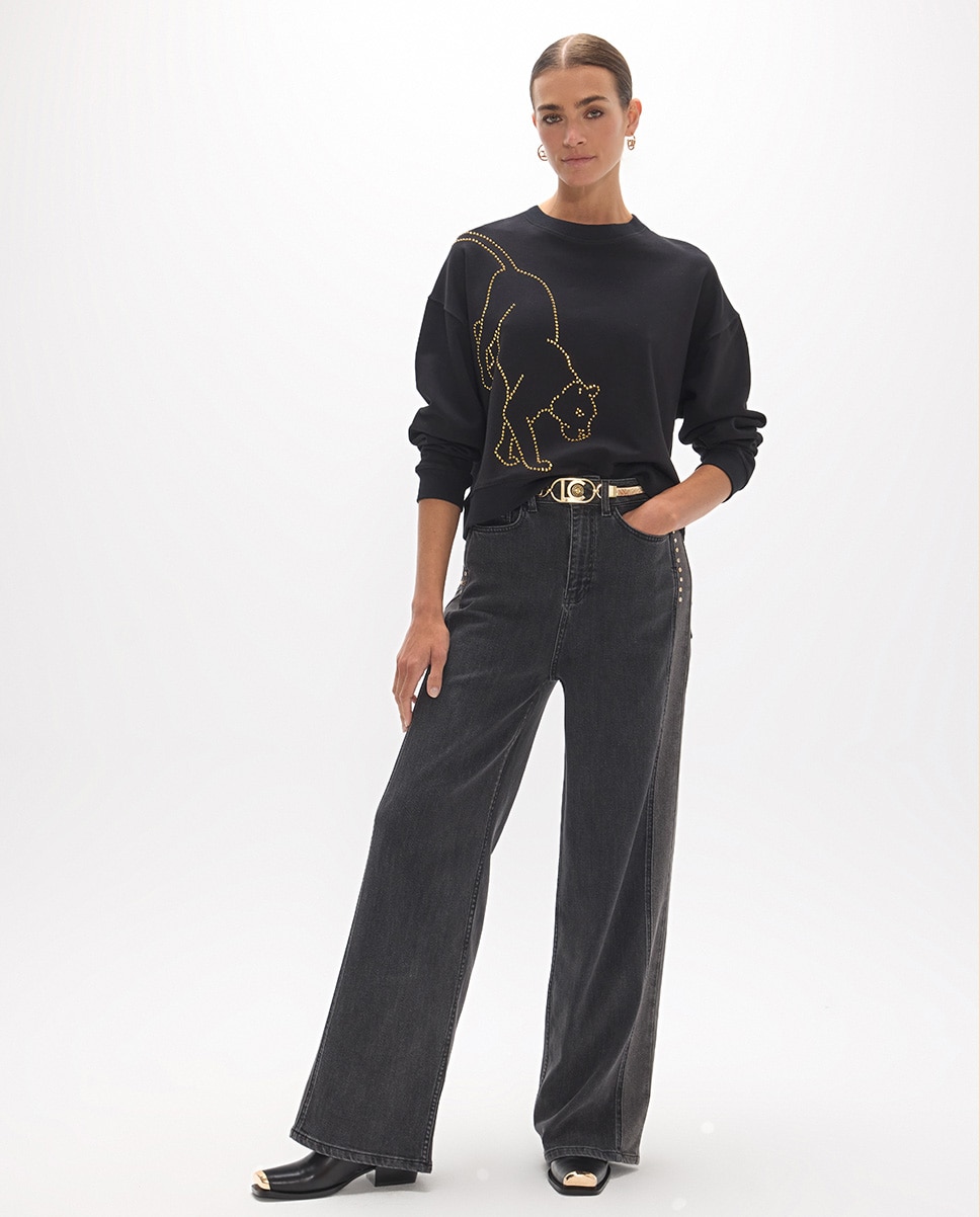 Sweatshirt Leopardo Cristais Dourados Preto-4