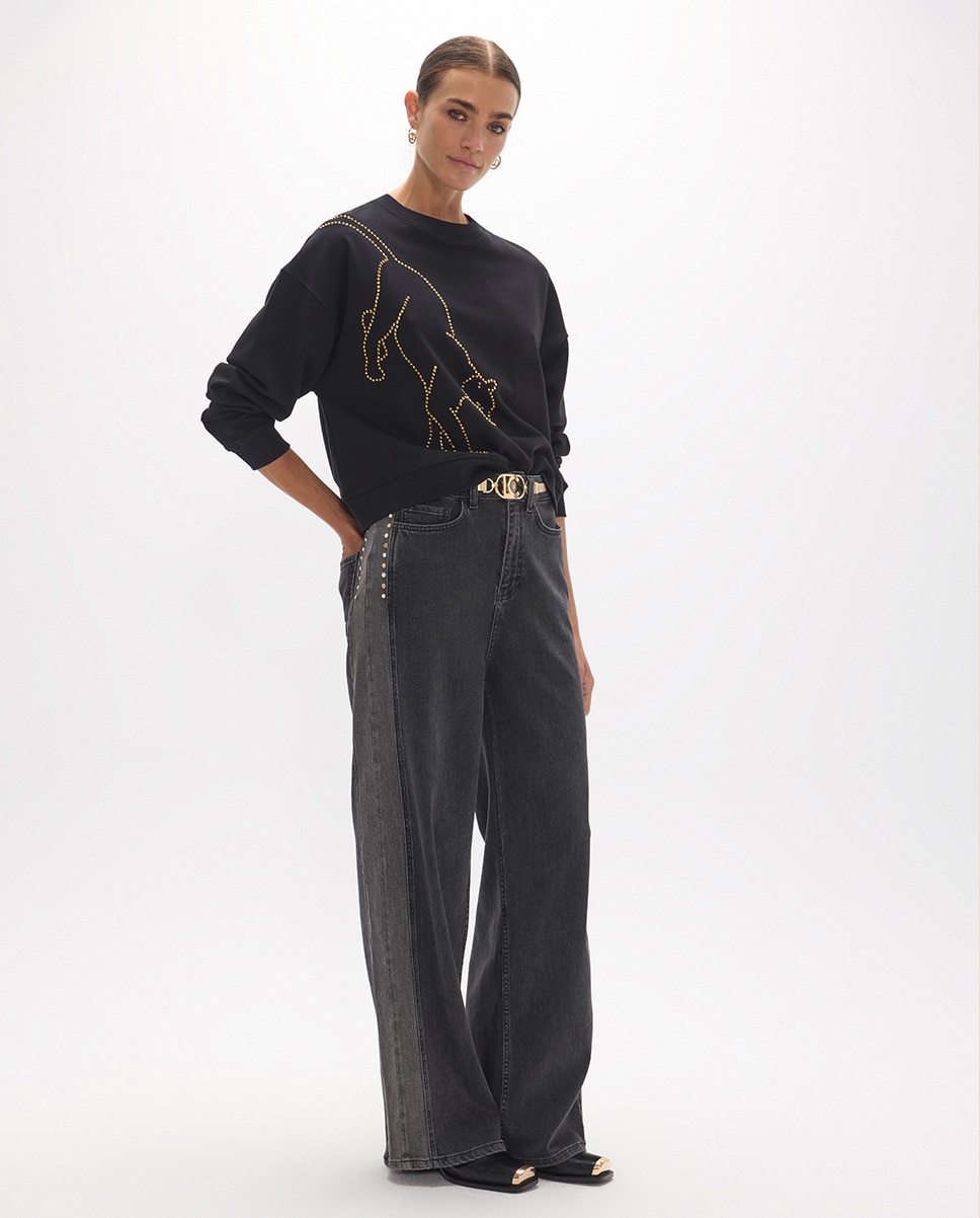 Sweatshirt Leopardo Cristais Dourados Preto-5