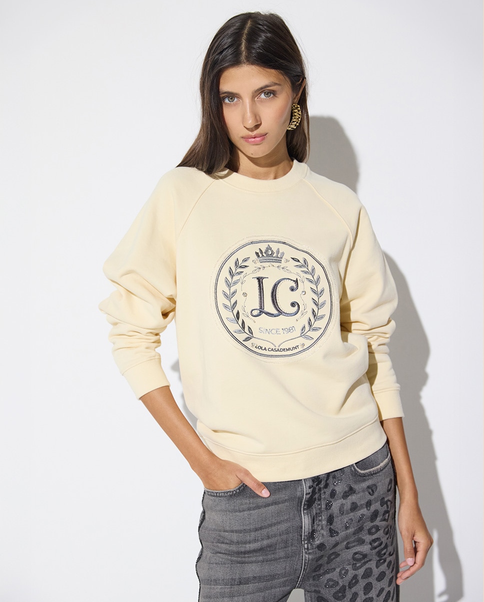Sweatshirt de Manga Raglan com Patch Lc Frontal Cru-2
