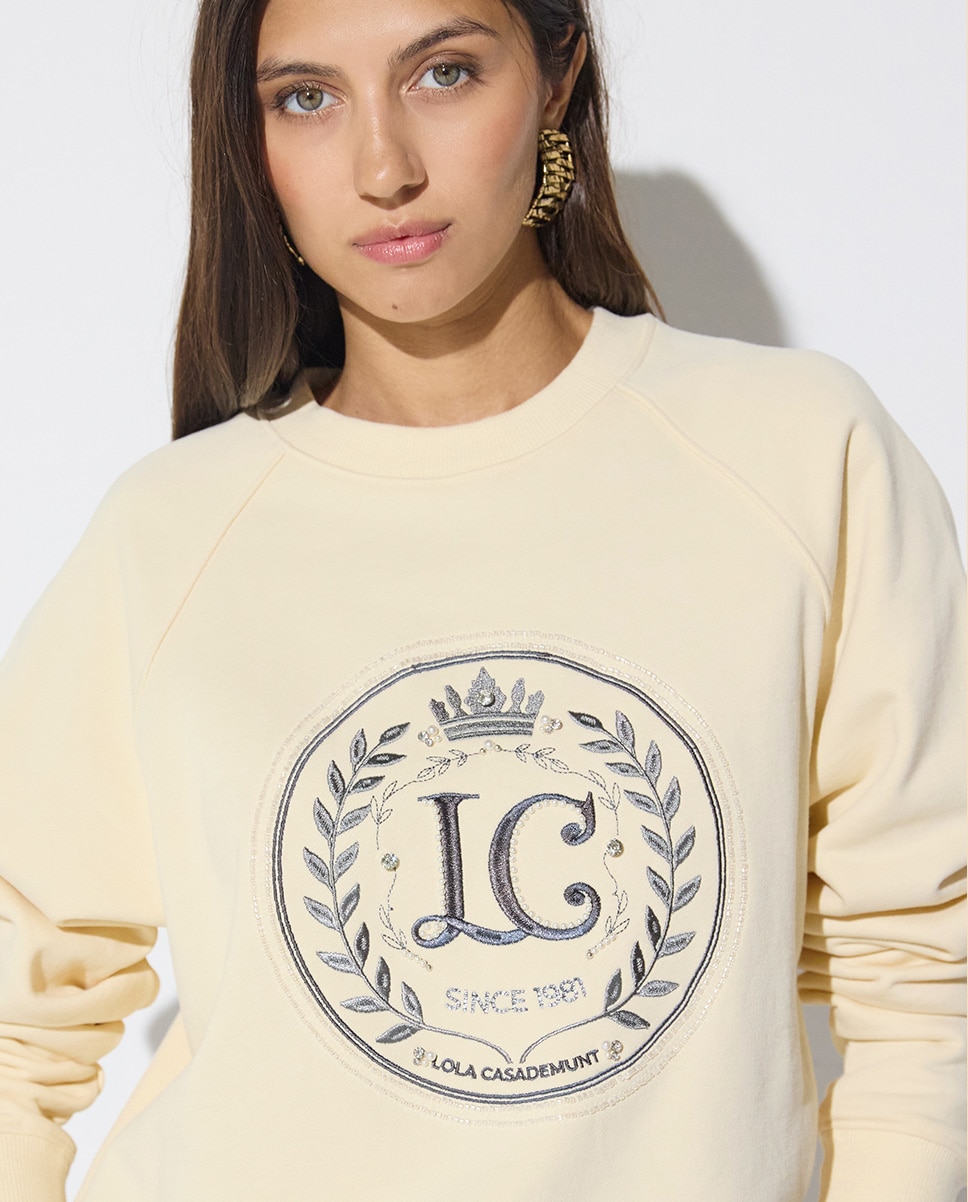 Sweatshirt de Manga Raglan com Patch Lc Frontal Cru-3