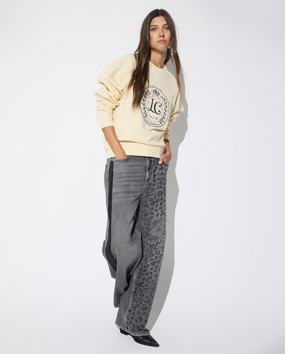 Sweatshirt de Manga Raglan com Patch Lc Frontal Cru-5