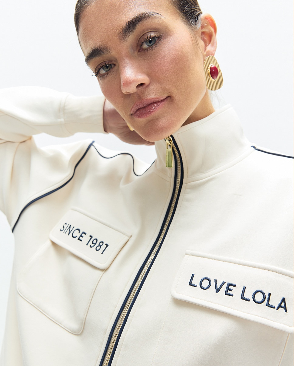 Sweatshirt de Fecho Zip com Gola Alta e Bolsos Cru-3