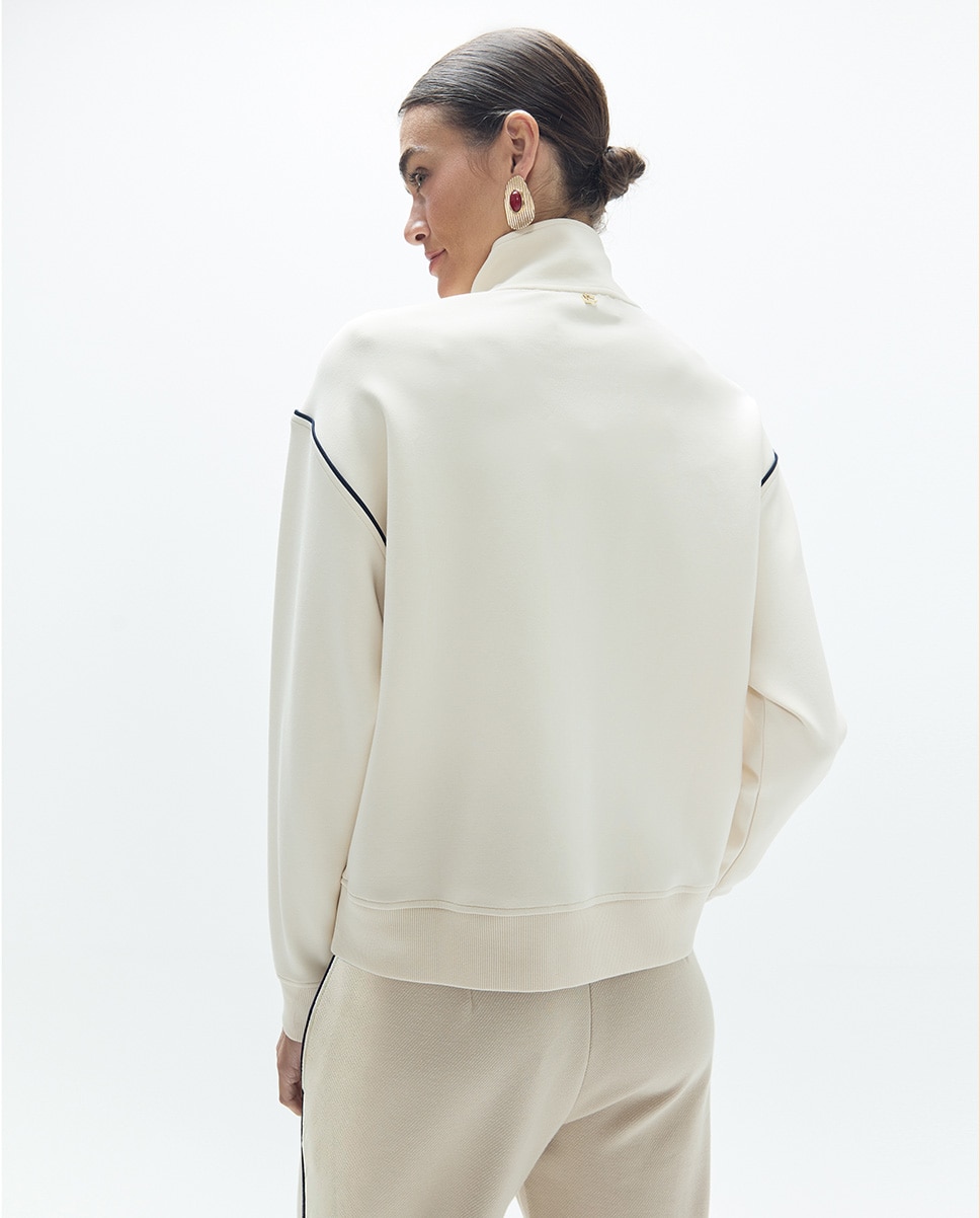 Sweatshirt de Fecho Zip com Gola Alta e Bolsos Cru-5