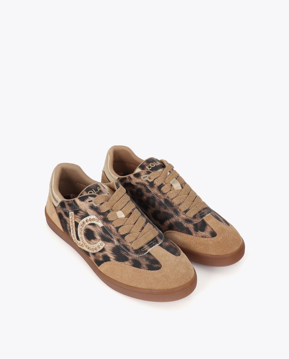 Sapatilhas Básicas com Logo e Detalhe de Tachas Animal Print Castanho-2