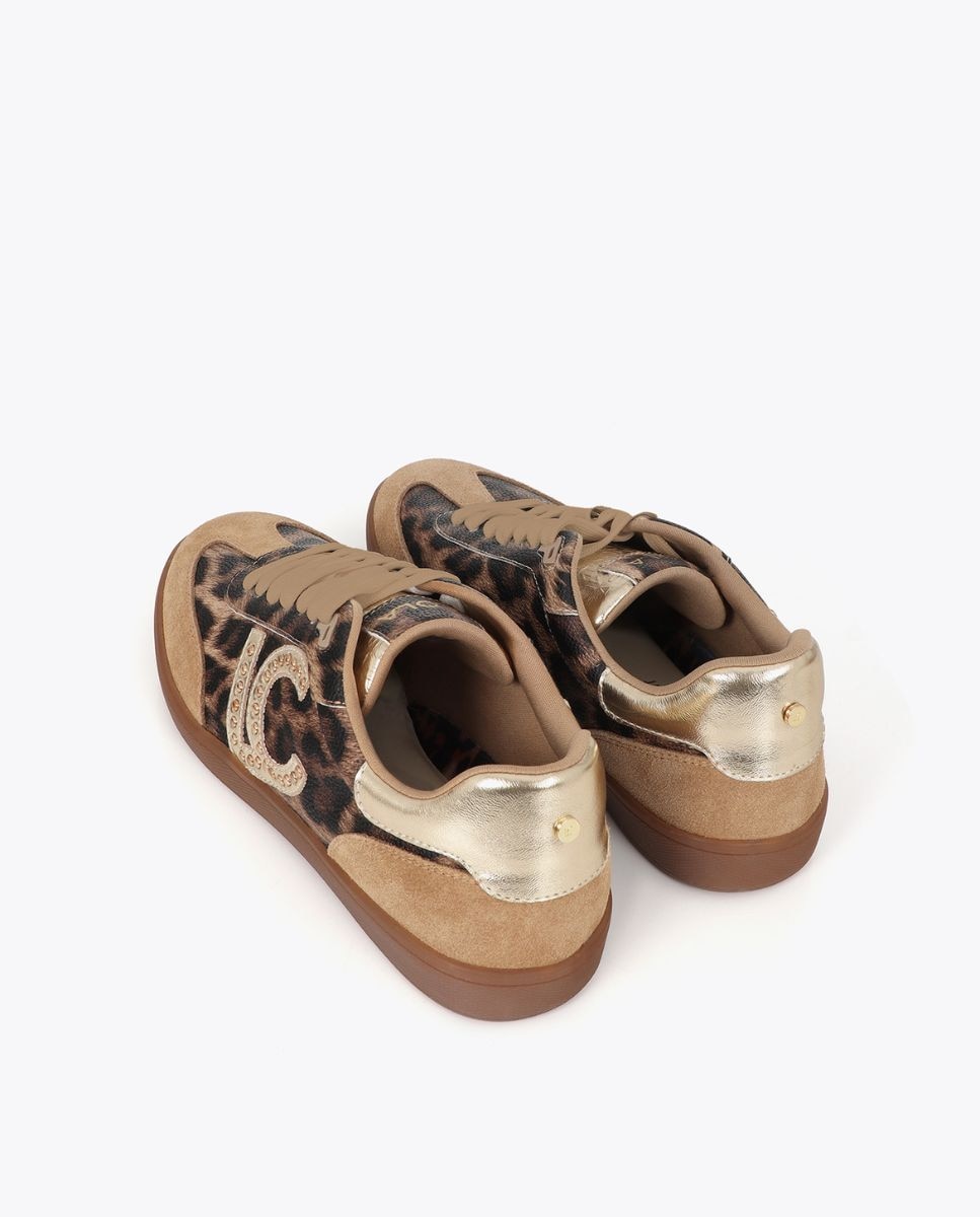 Sapatilhas Básicas com Logo e Detalhe de Tachas Animal Print Castanho-3