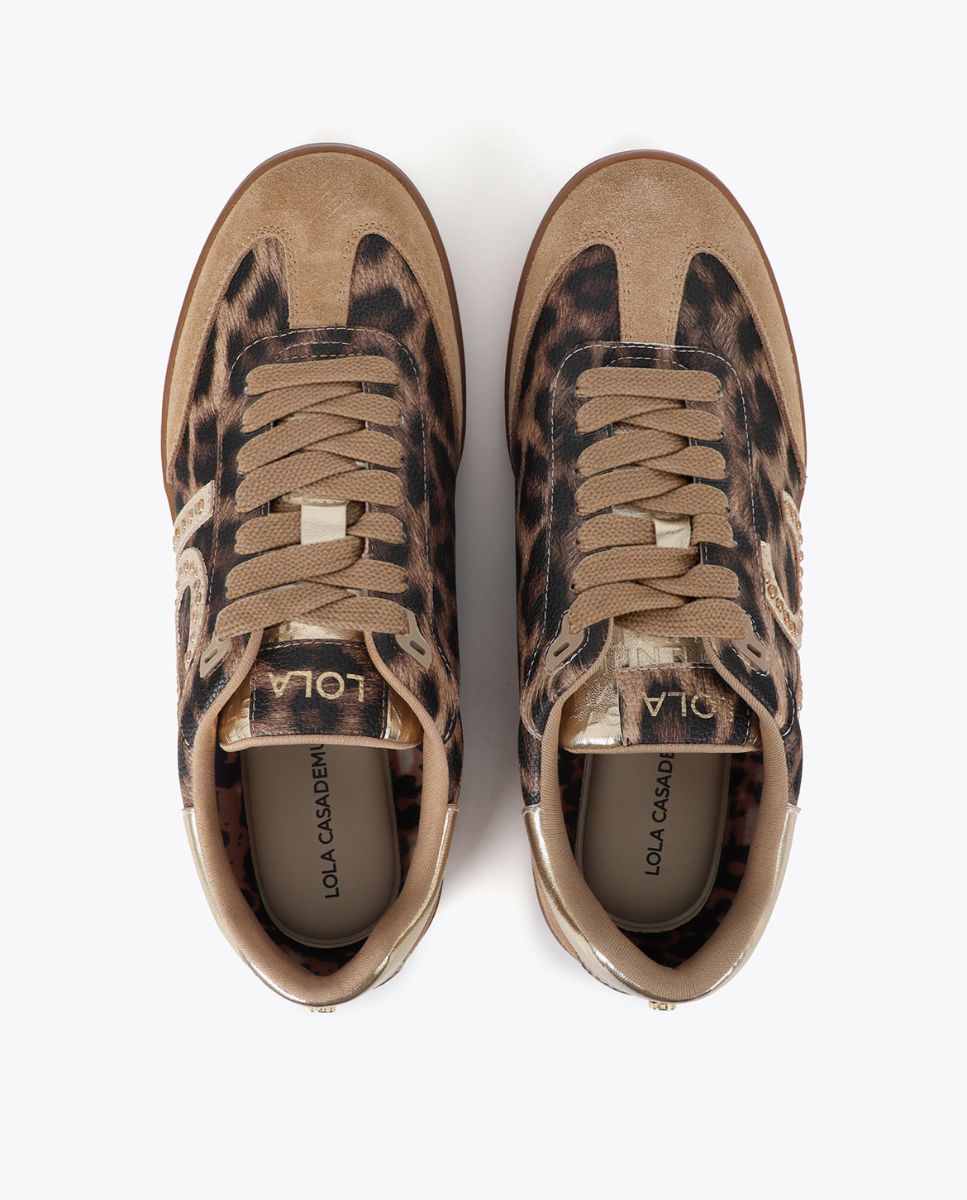Sapatilhas Básicas com Logo e Detalhe de Tachas Animal Print Castanho-4