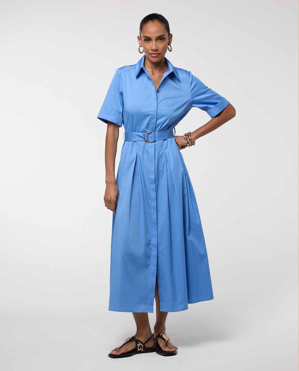 Imagem 0 de Vestido Comprido em Popelina com Saia Evasé