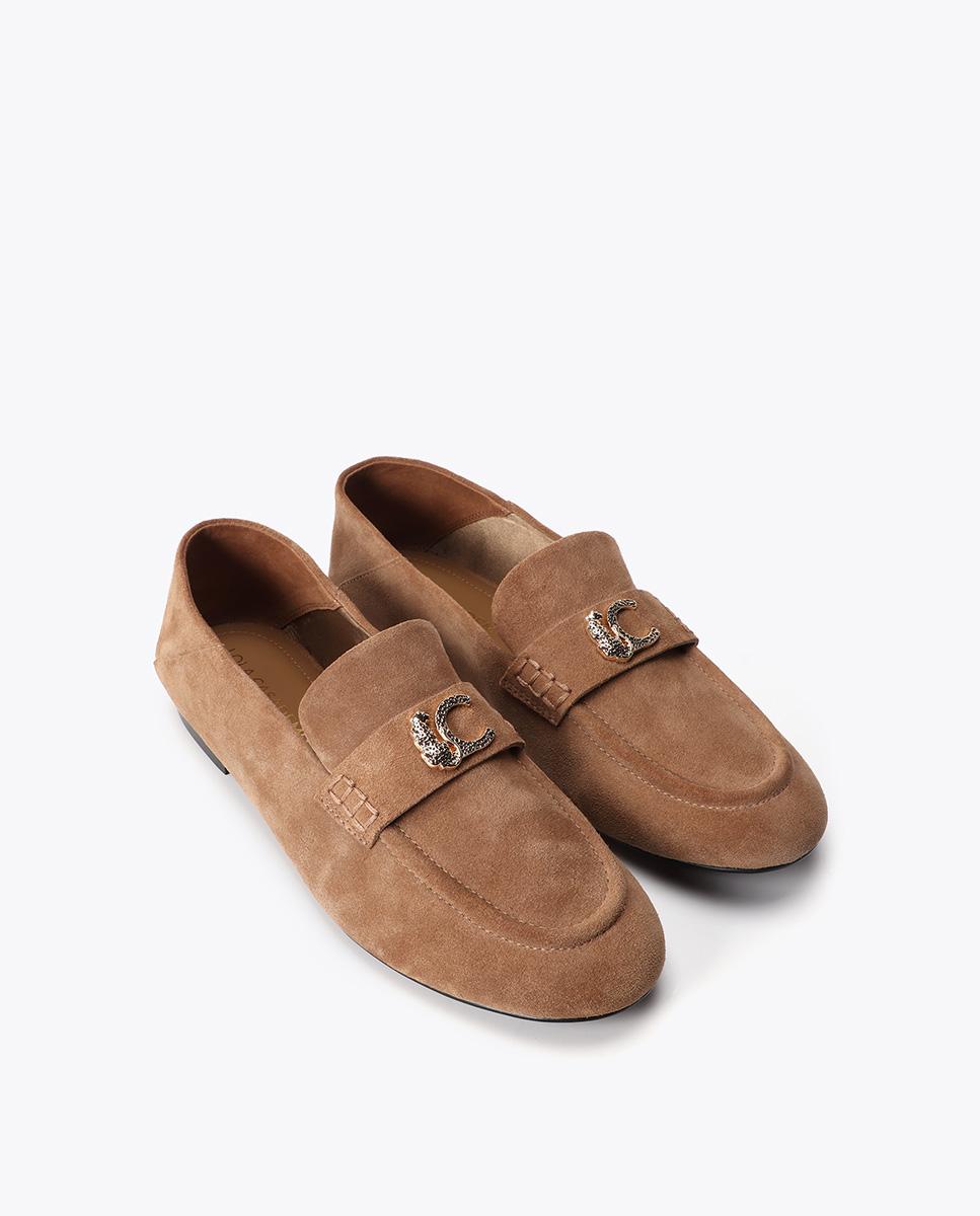 Mocassins Rasos em Camurça com Detalhe Metálico Castanho-claro-2