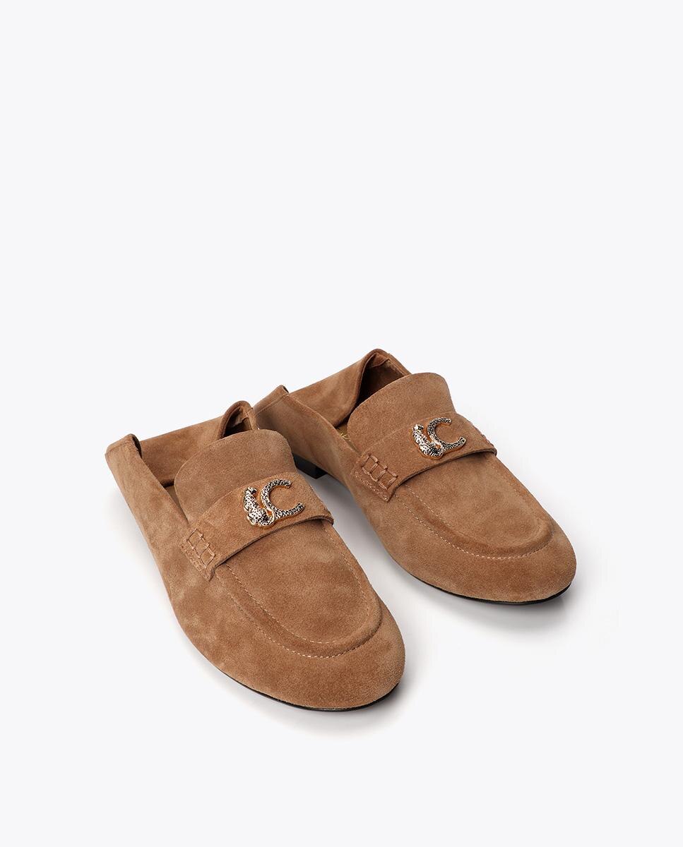 Mocassins Rasos em Camurça com Detalhe Metálico Castanho-claro-6