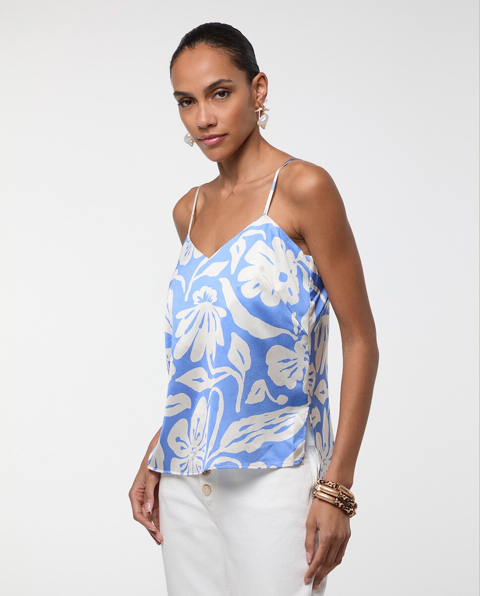 Top de Alças com Estampado Floral Azul-2