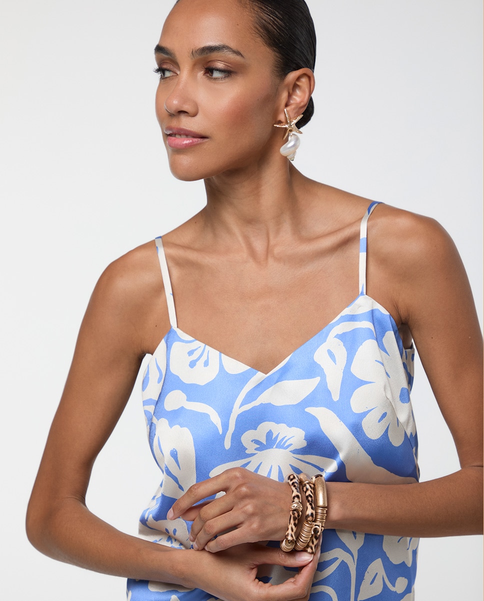 Top de Alças com Estampado Floral Azul-3