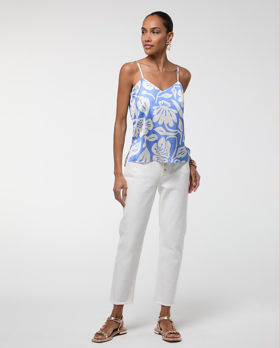 Top de Alças com Estampado Floral Azul-6